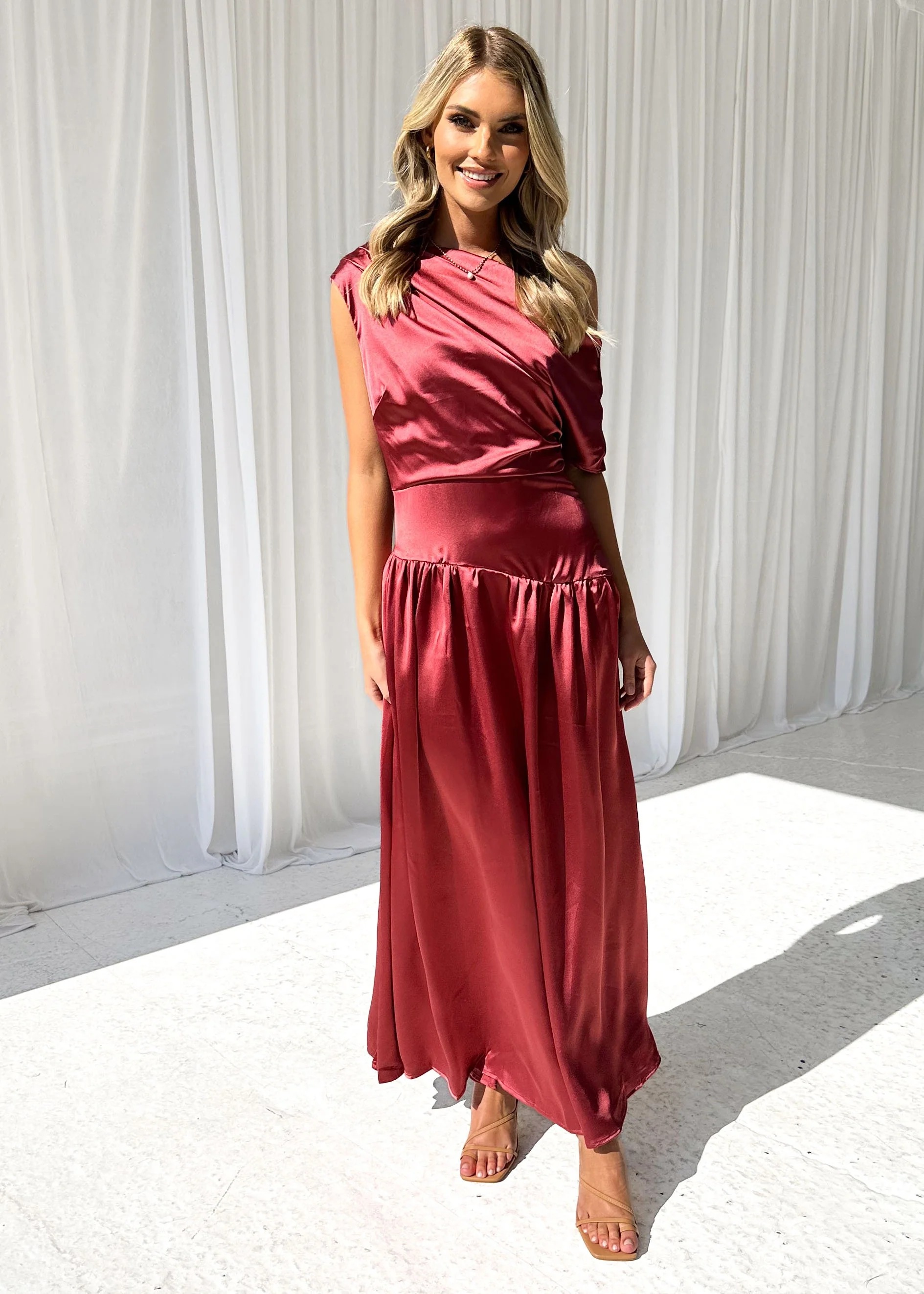 Chiari One Shoulder Maxi Dress - Wine - Image 4