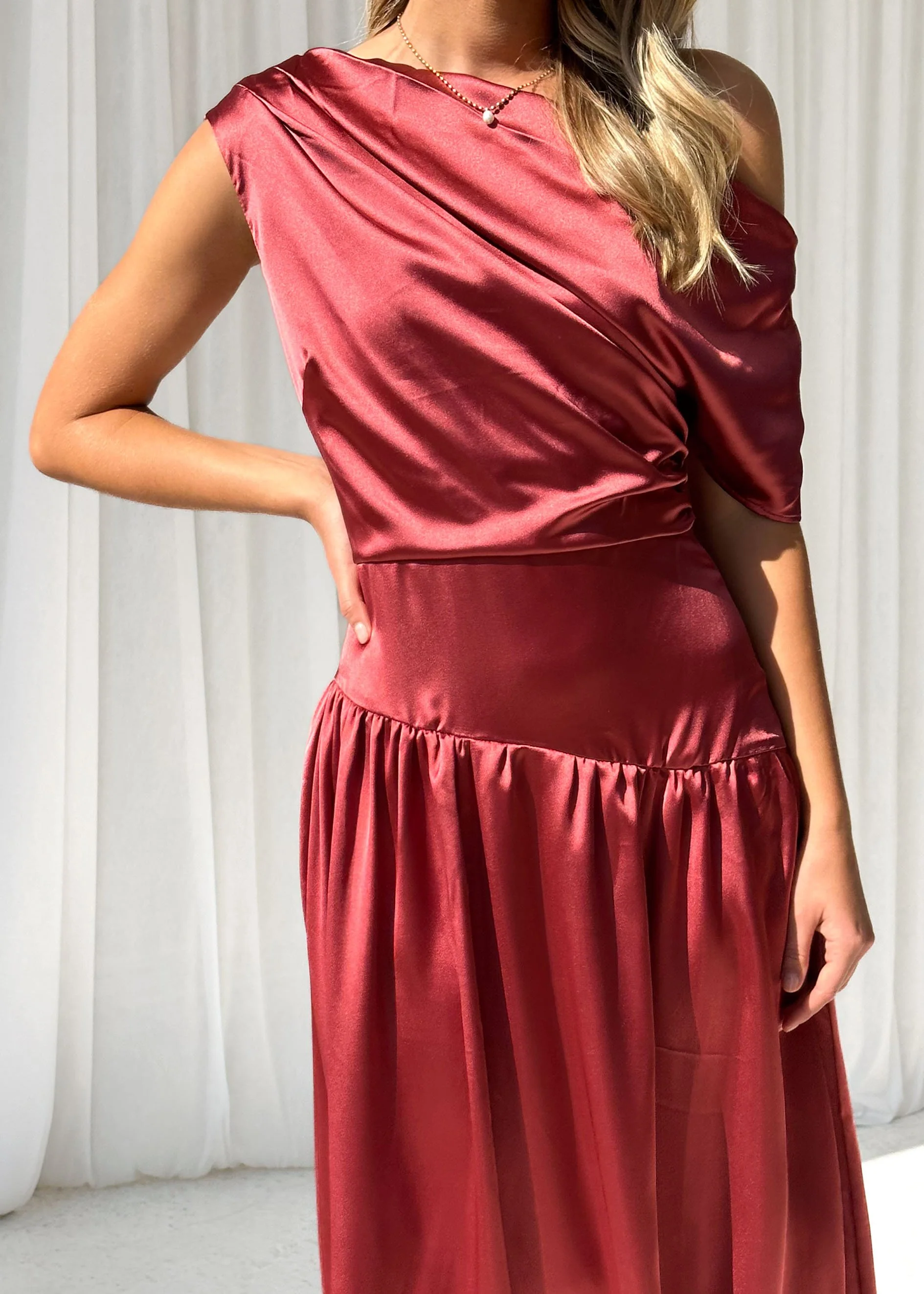 Chiari One Shoulder Maxi Dress - Wine - Image 6