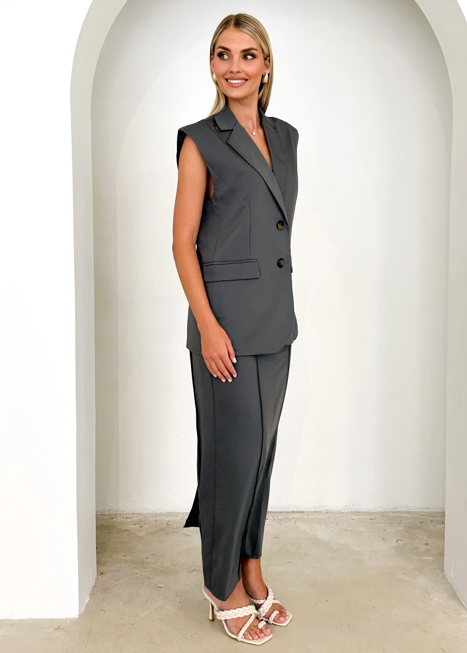 Corina Sleeveless Blazer - Charcoal - Image 21