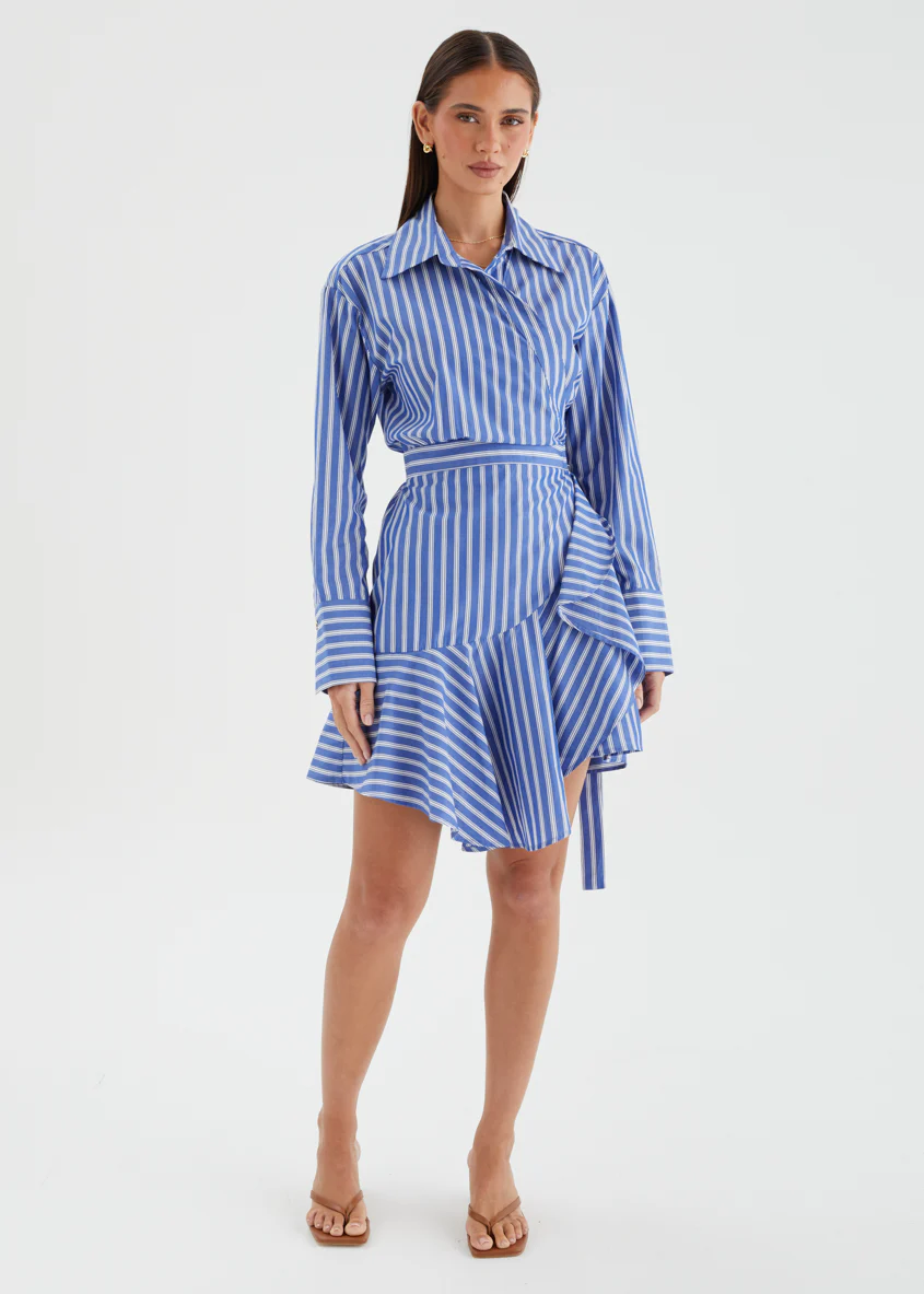 Damelia Wrap Dress - Blue Stripe - Image 3