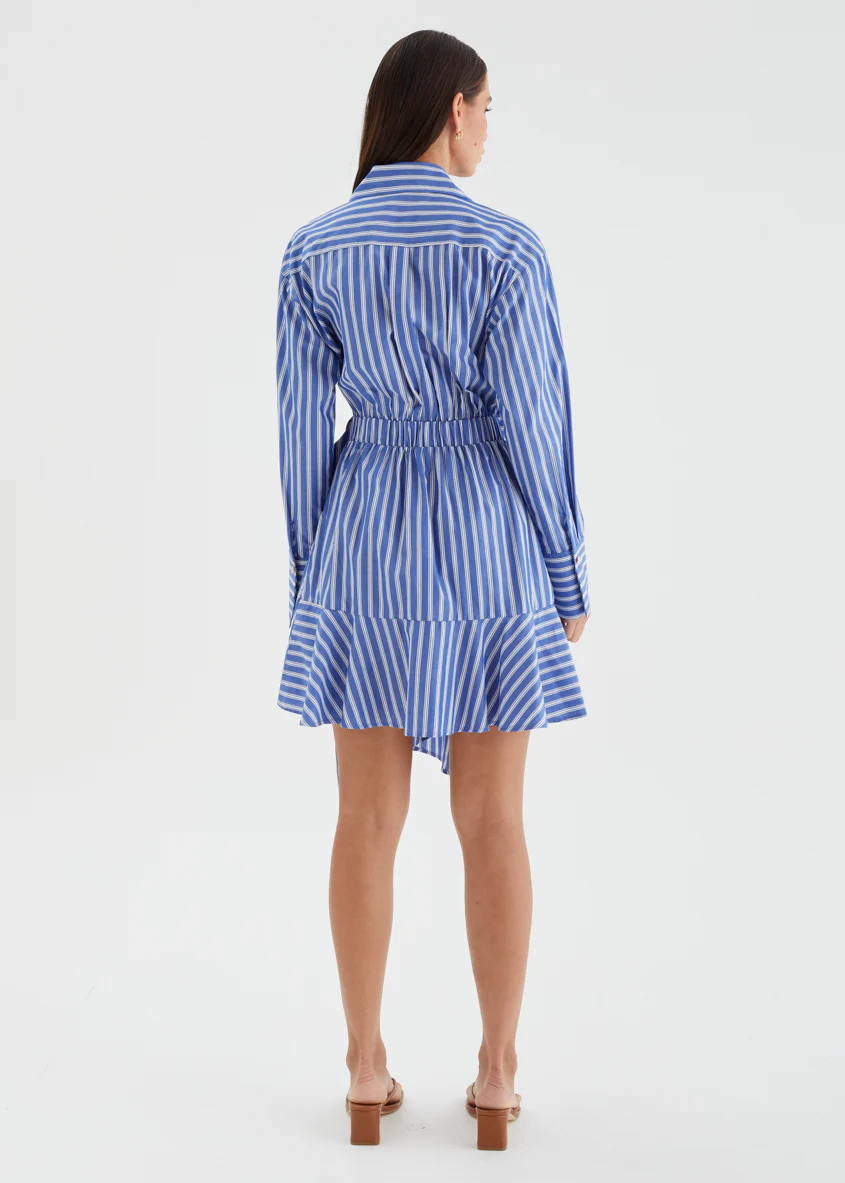 Damelia Wrap Dress - Blue Stripe - Image 6