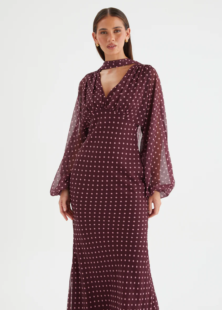 Darlene Maxi Dress - Burgundy Polka Dot - Image 3