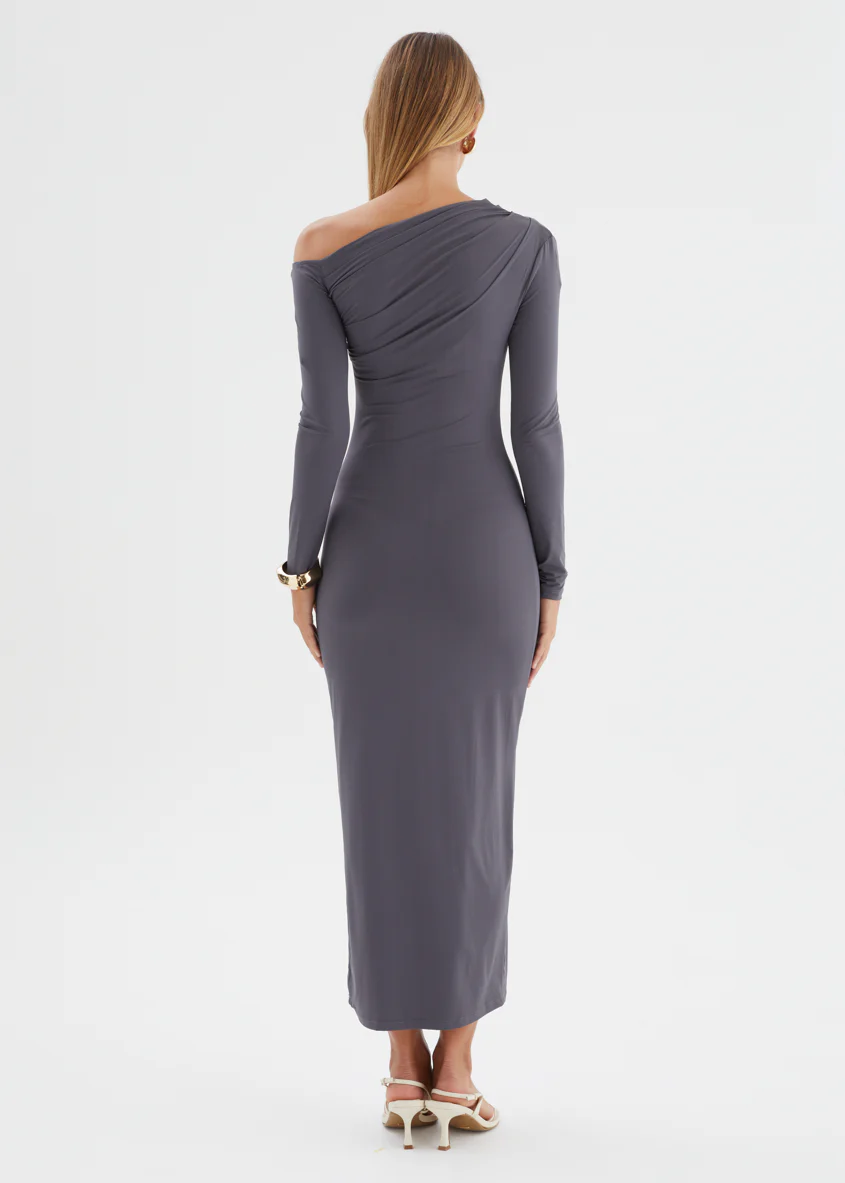Dayla One Shoulder Midi Dress - Charcoal - Image 6