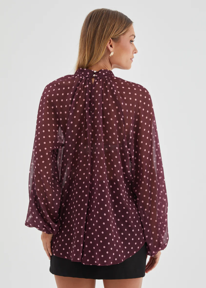 Deborah Blouse - Burgundy Polka Dot - Image 7