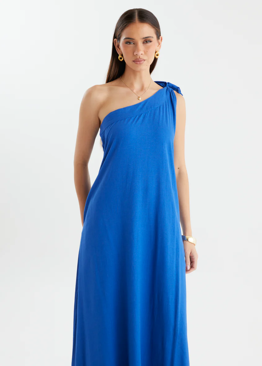 Debra One Shoulder Maxi Dress - Electric Blue - Image 4