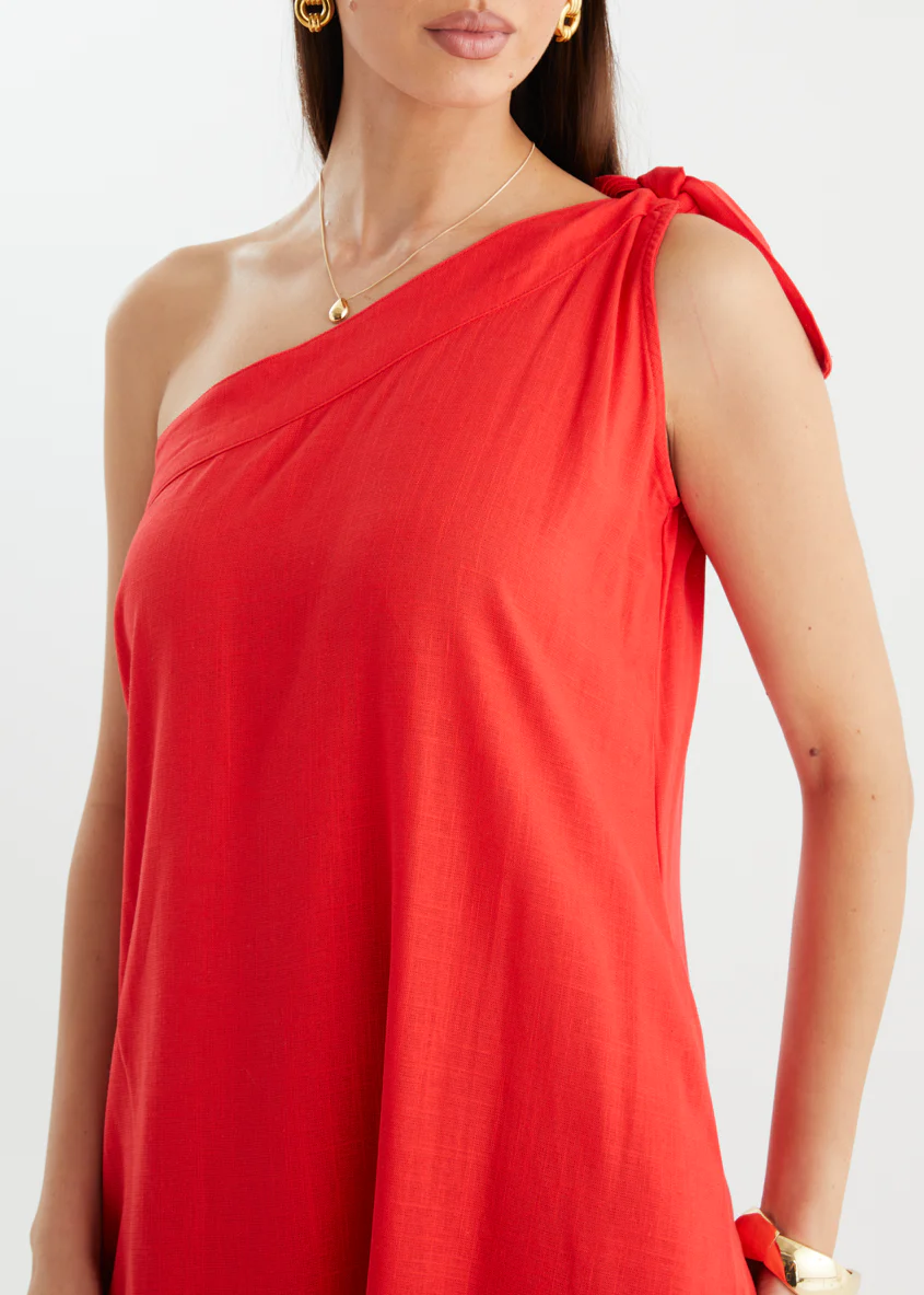 Debra One Shoulder Maxi Dress - Red - Image 8