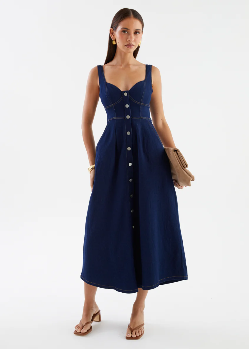 Deja Denim Midi Dress - Dark Blue - Image 4