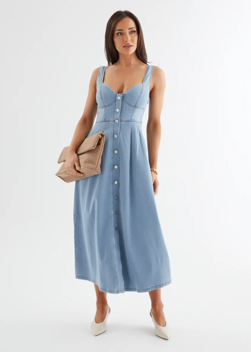Deja Denim Midi Dress - Light Blue - Image 3