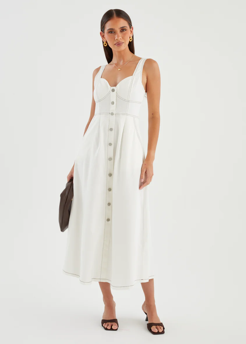 Deja Denim Midi Dress - Off White