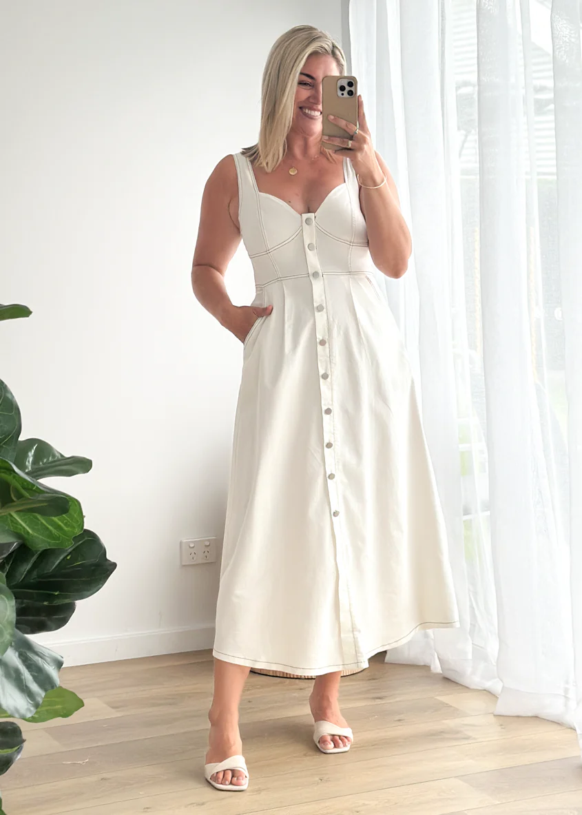 Deja Denim Midi Dress - Off White - Image 5
