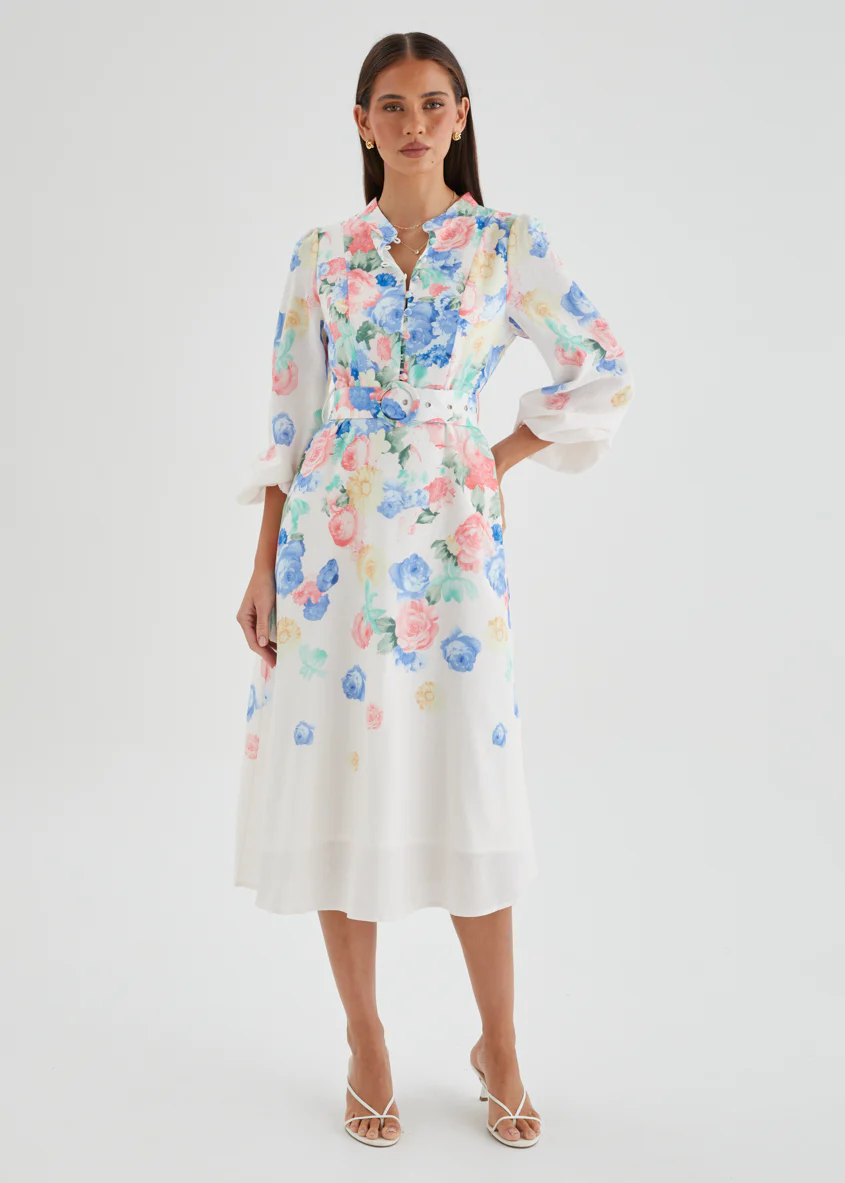 Delta Midi Dress - White Floral - Image 3