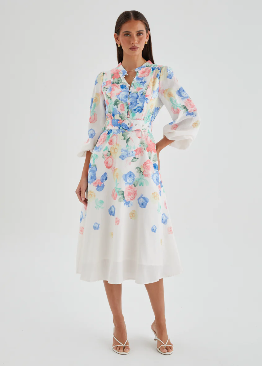 Delta Midi Dress - White Floral - Image 5