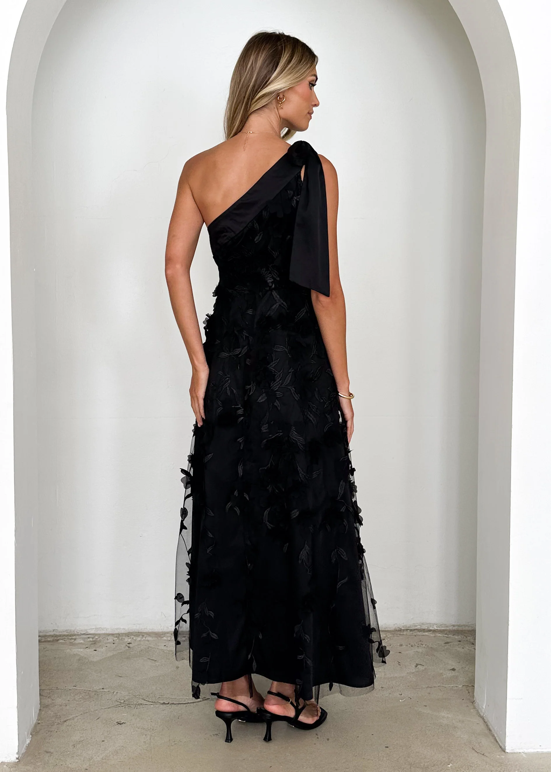 Devotion One Shoulder Midi Dress - Black - Image 7