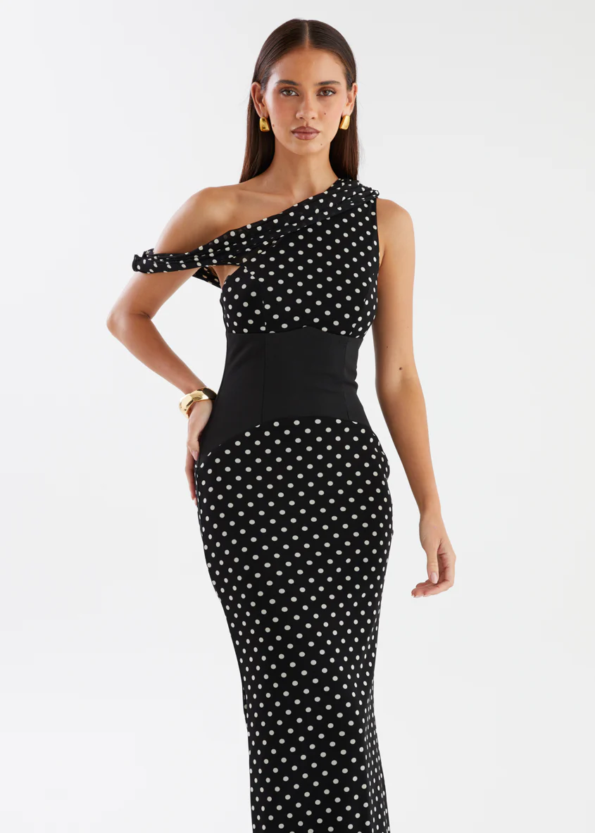Dixie Drop Shoulder Maxi Dress - Black Polka - Image 5