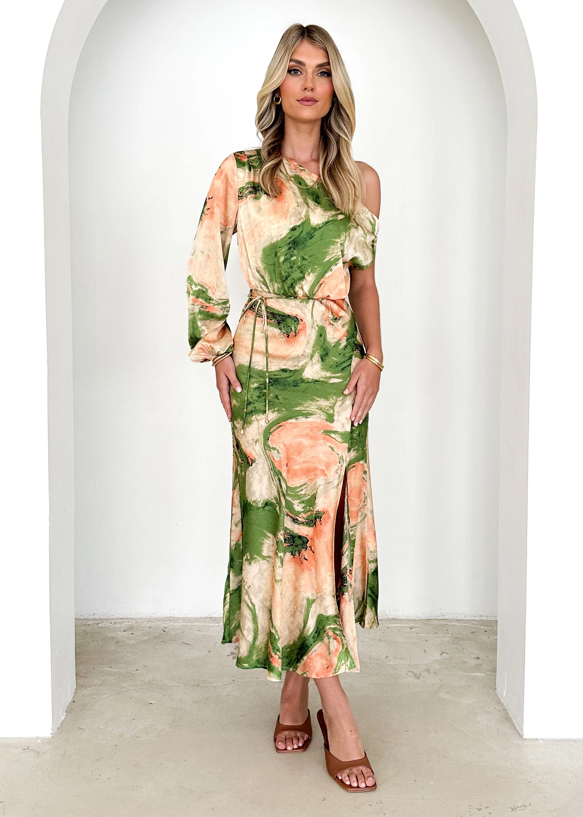 Elanor One Shoulder Midi Dress - Green Splash - Image 3