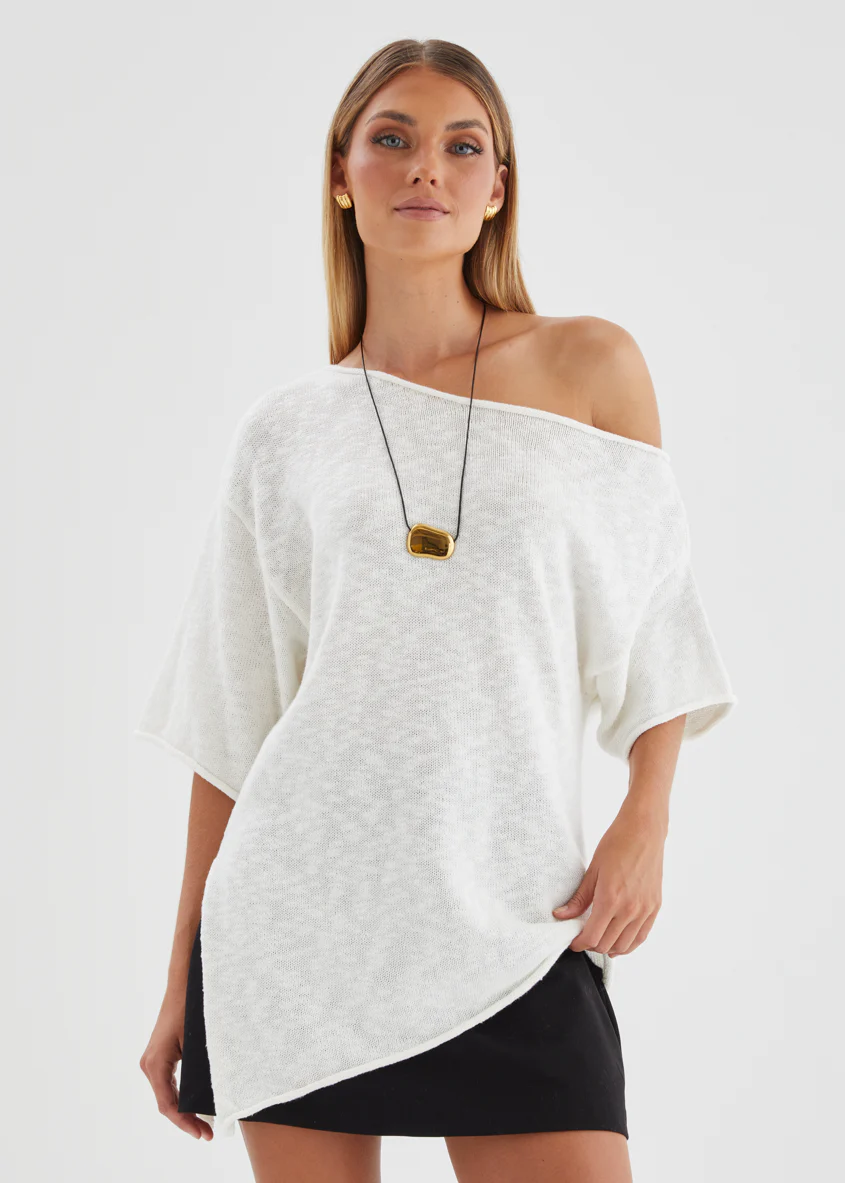 Elea Drop Shoulder Knit Top - Off White - Image 2
