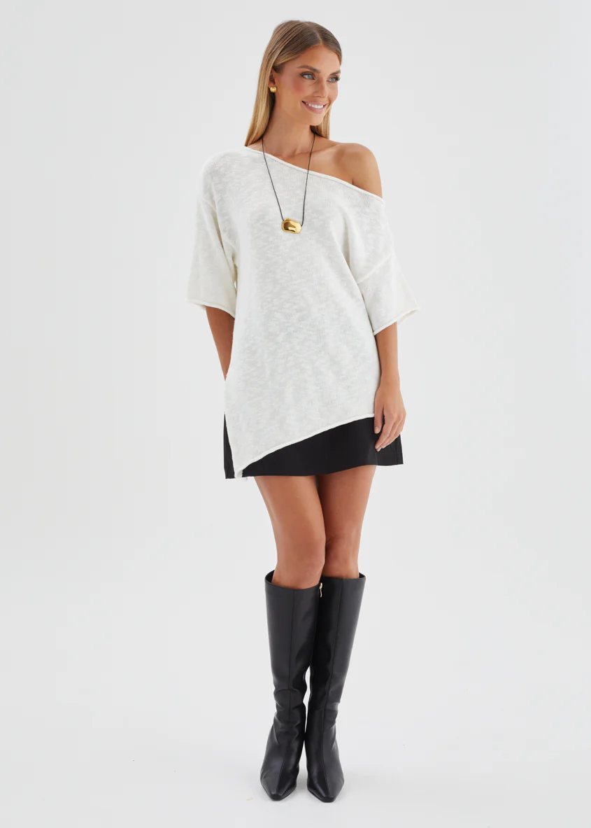 Elea Drop Shoulder Knit Top - Off White - Image 3