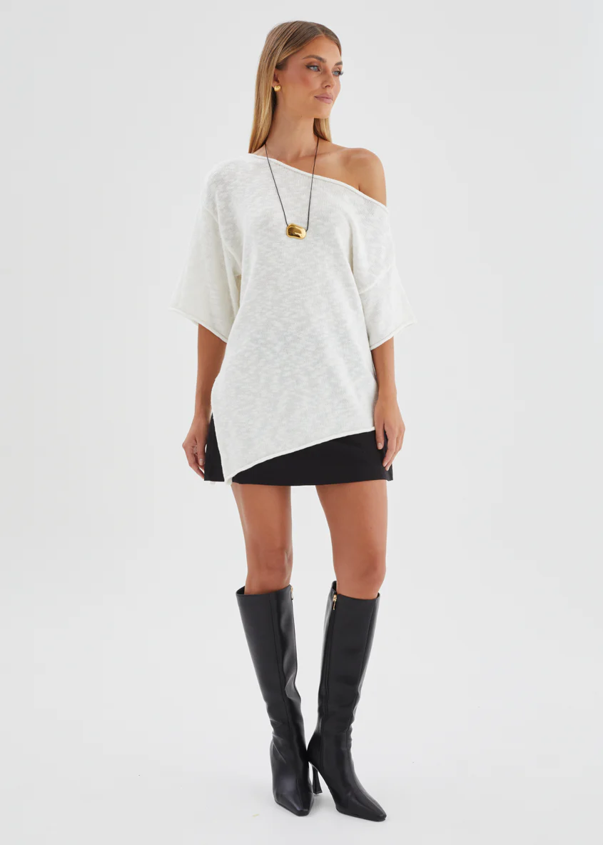 Elea Drop Shoulder Knit Top - Off White - Image 5