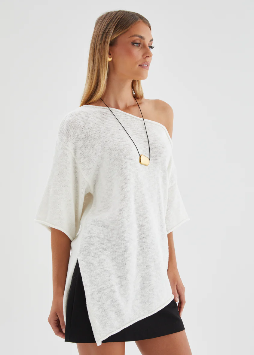Elea Drop Shoulder Knit Top - Off White - Image 6