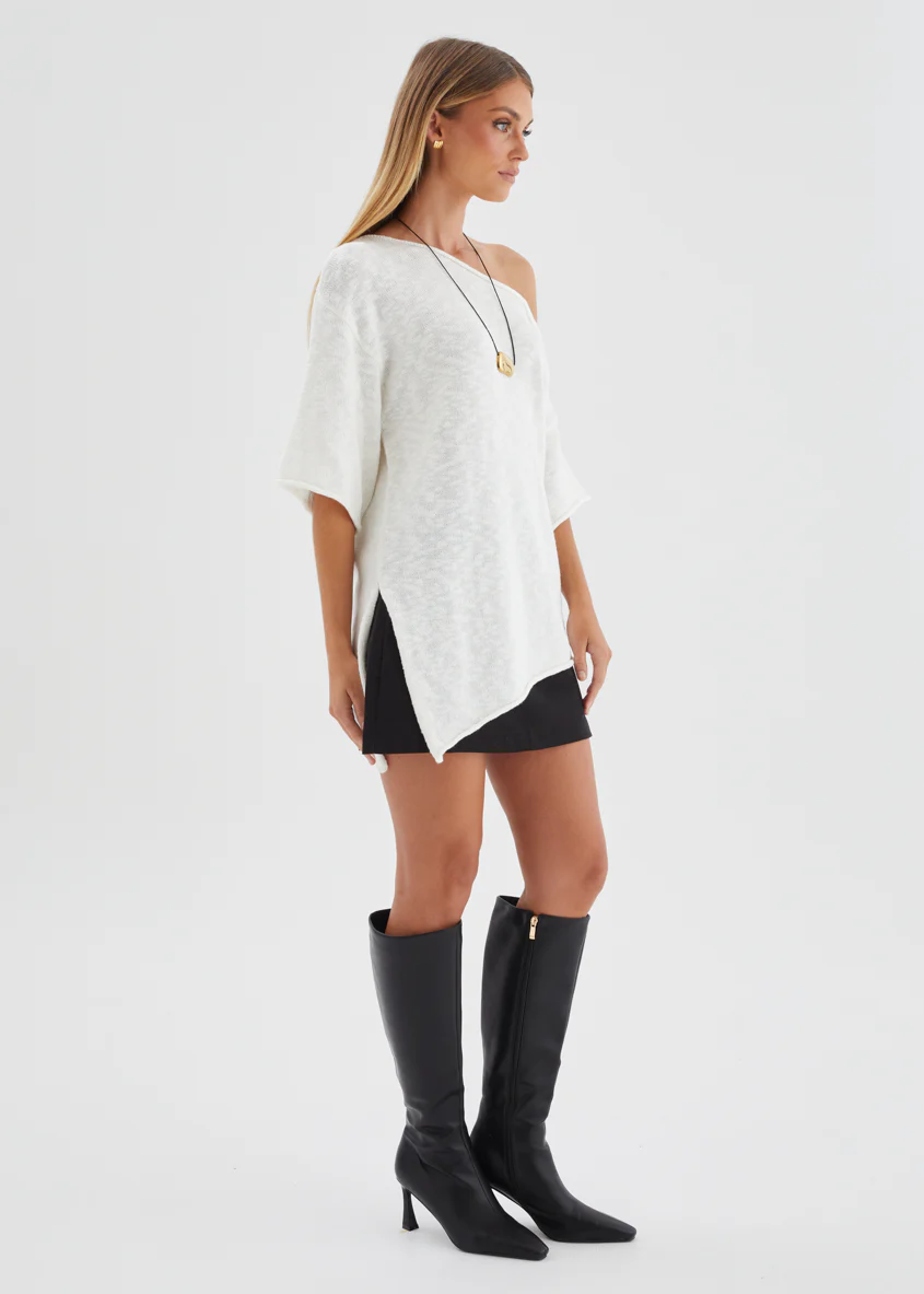 Elea Drop Shoulder Knit Top - Off White - Image 7