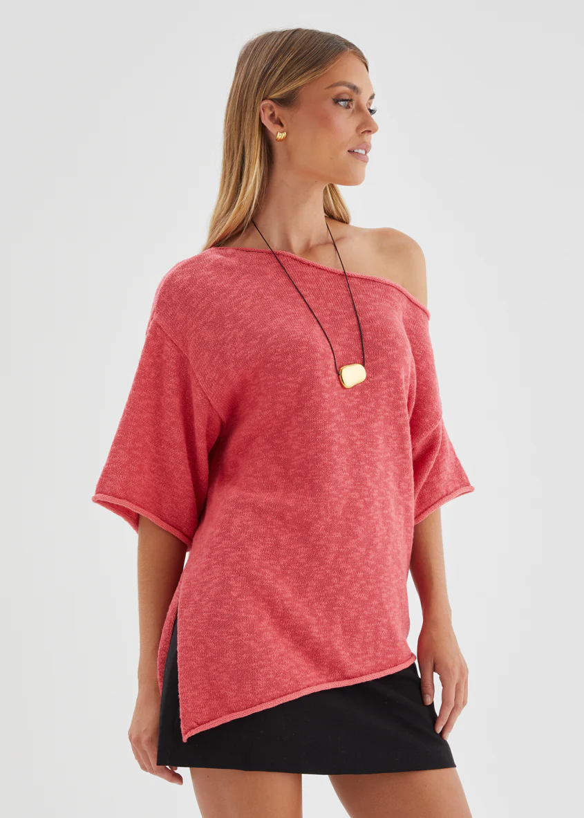 Elea Drop Shoulder Knit Top - Watermelon - Image 3