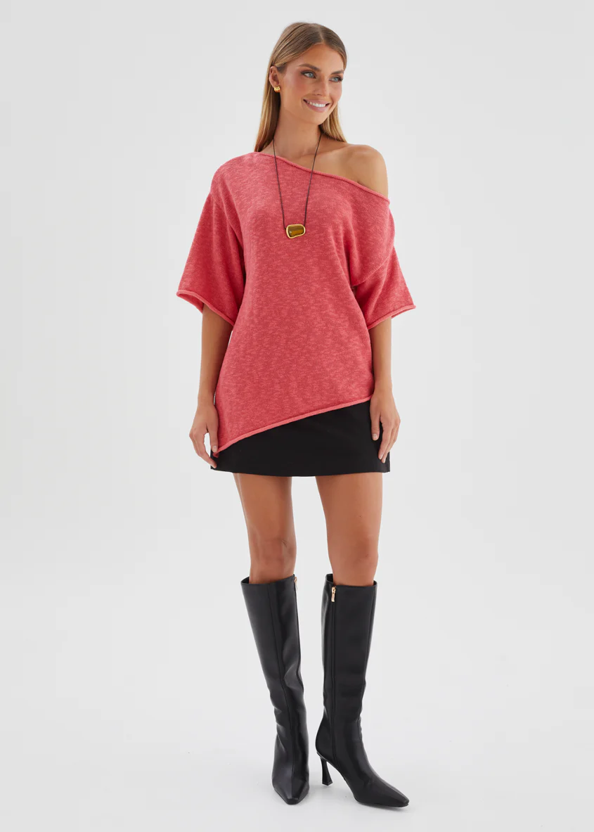 Elea Drop Shoulder Knit Top - Watermelon - Image 6