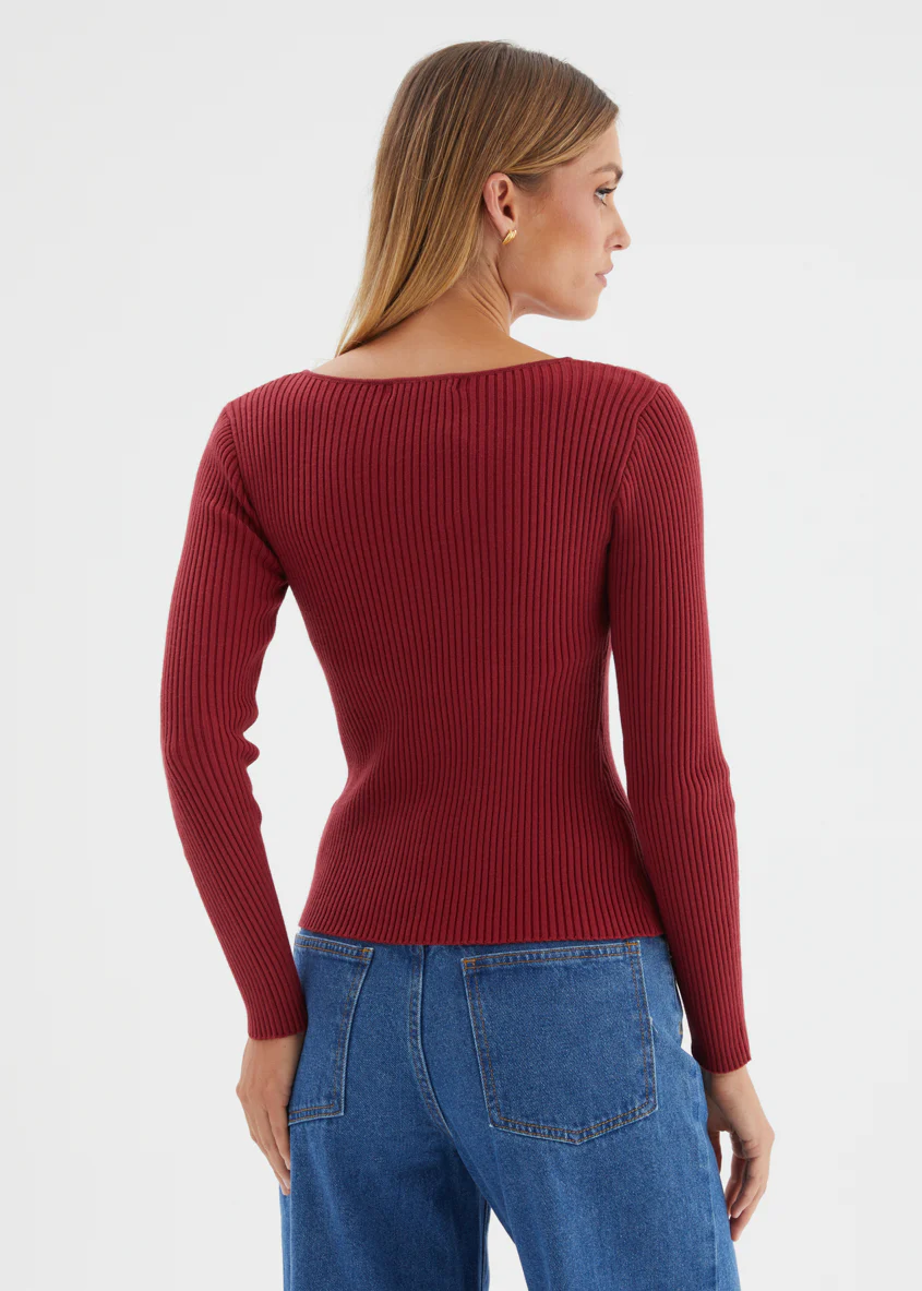 Eleonore Knit Top - Burgundy - Image 7