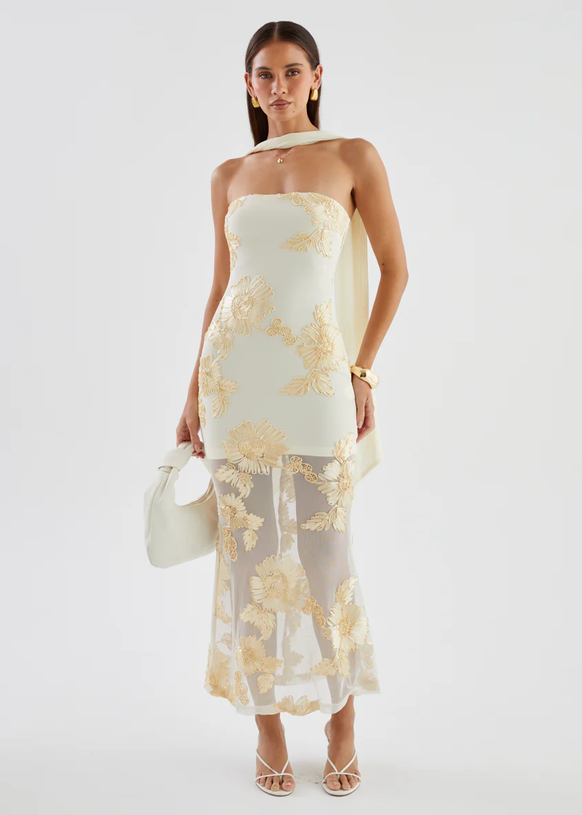 Elias Strapless Mesh Maxi Dress - Butter Embroidered - Image 8