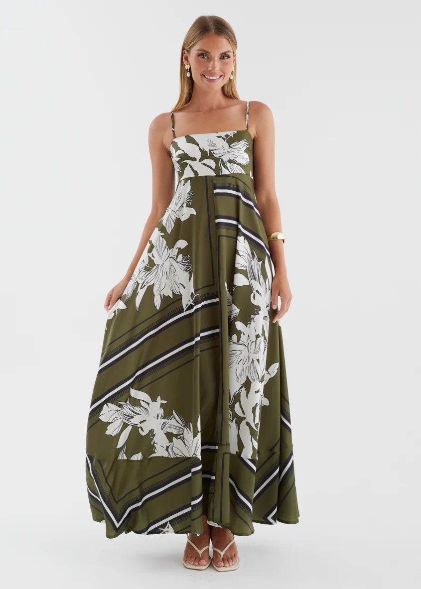 Elide Maxi Dress - Olive Geo Floral - Image 2