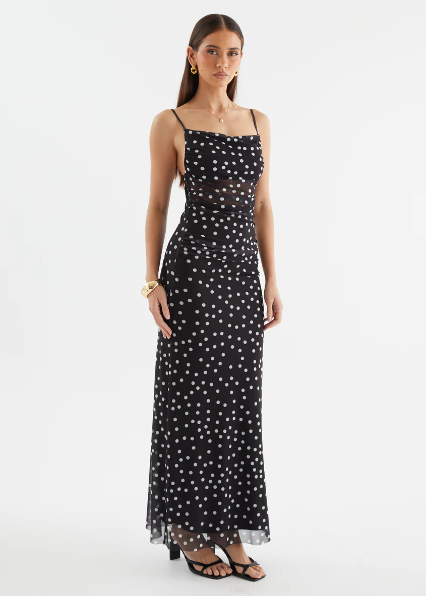 Ellina Mesh Maxi Dress - Black Polka Dot - Image 6