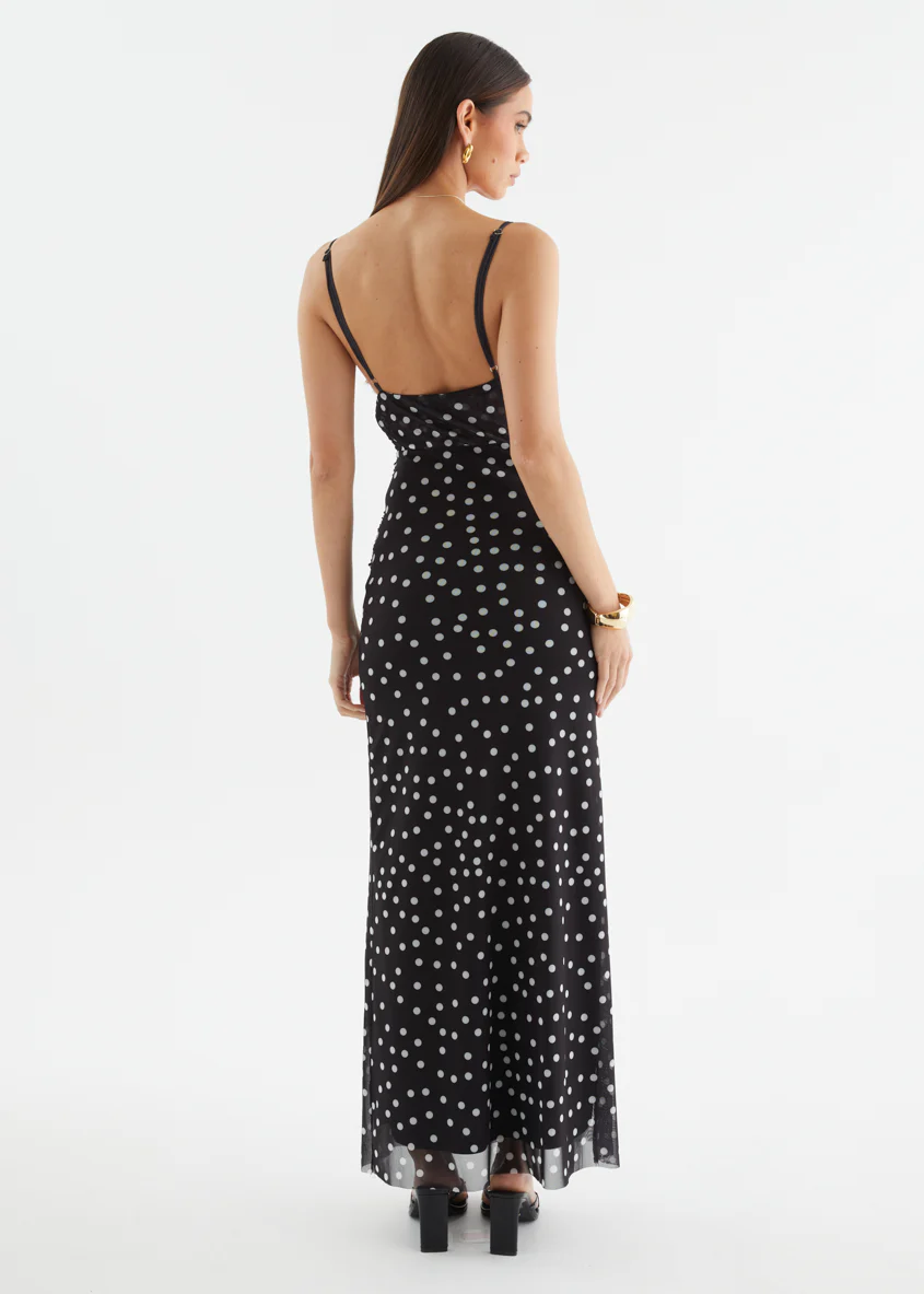 Ellina Mesh Maxi Dress - Black Polka Dot - Image 7