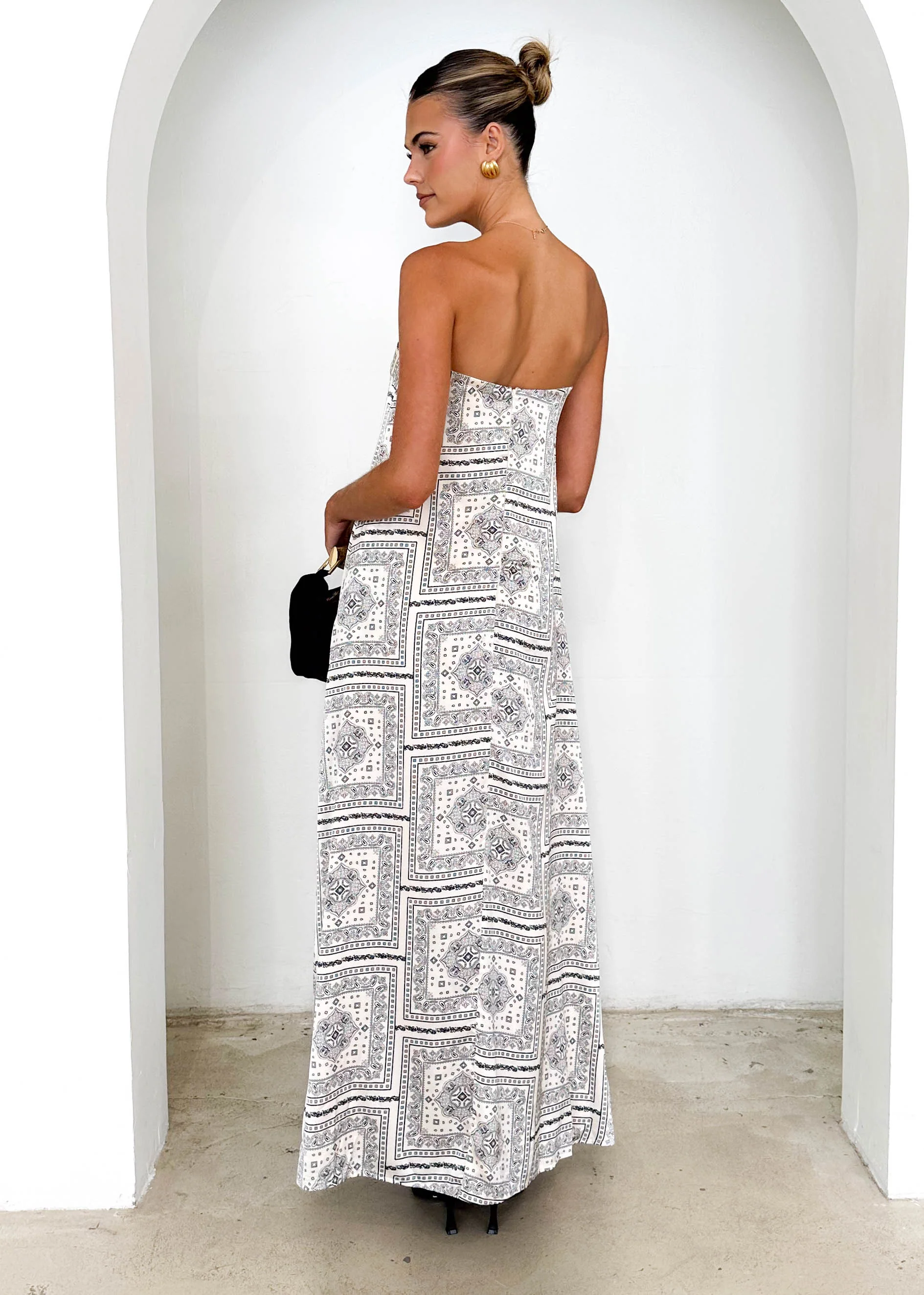 Elsbury Strapless Maxi Dress - Cream Patchwork - Image 5