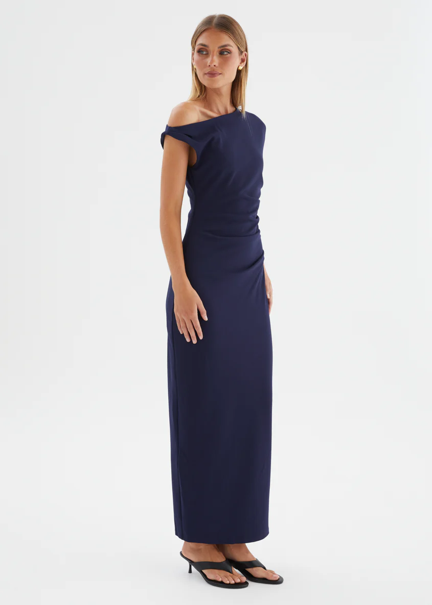 Elsea One Shoulder Maxi Dress - Navy - Image 5