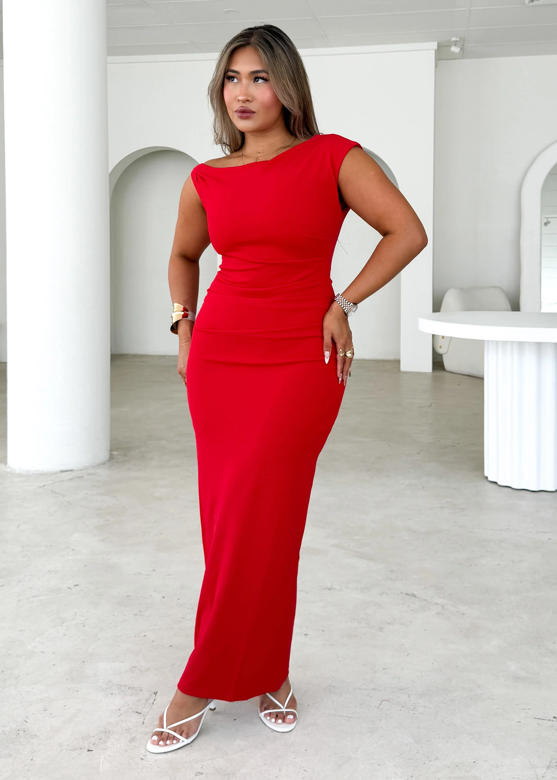 Elsea One Shoulder Maxi Dress - Red - Image 17