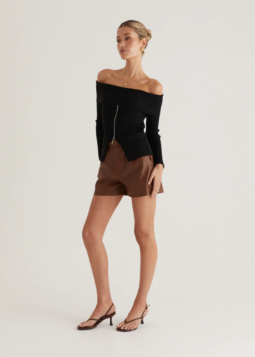 Ember Off Shoulder Knit Top - Black - Image 6