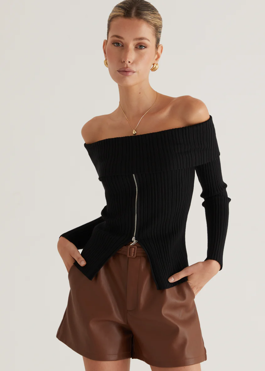 Ember Off Shoulder Knit Top - Black - Image 8