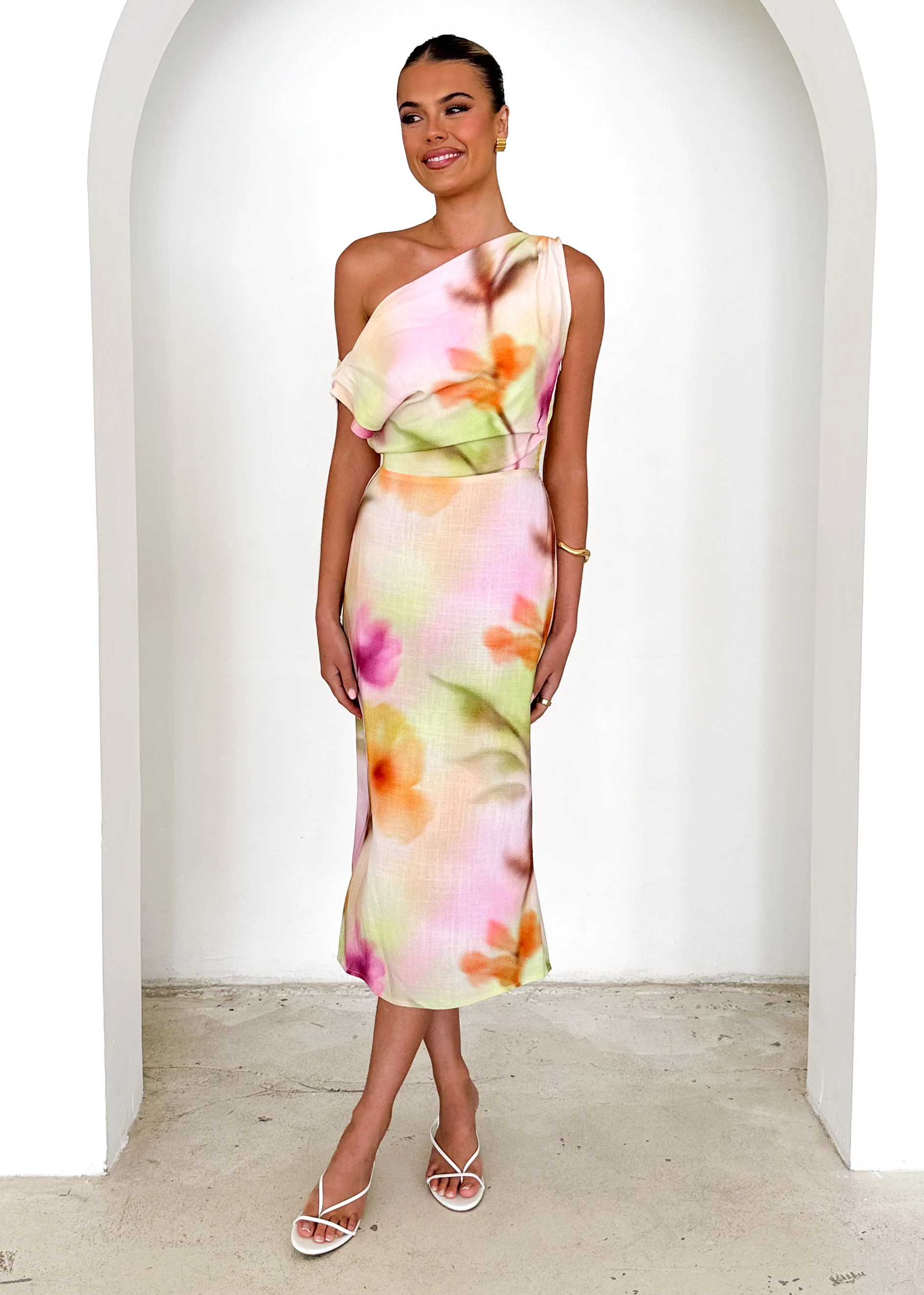 Emersyn One Shoulder Midi Dress - Pastel Bethany - Image 3