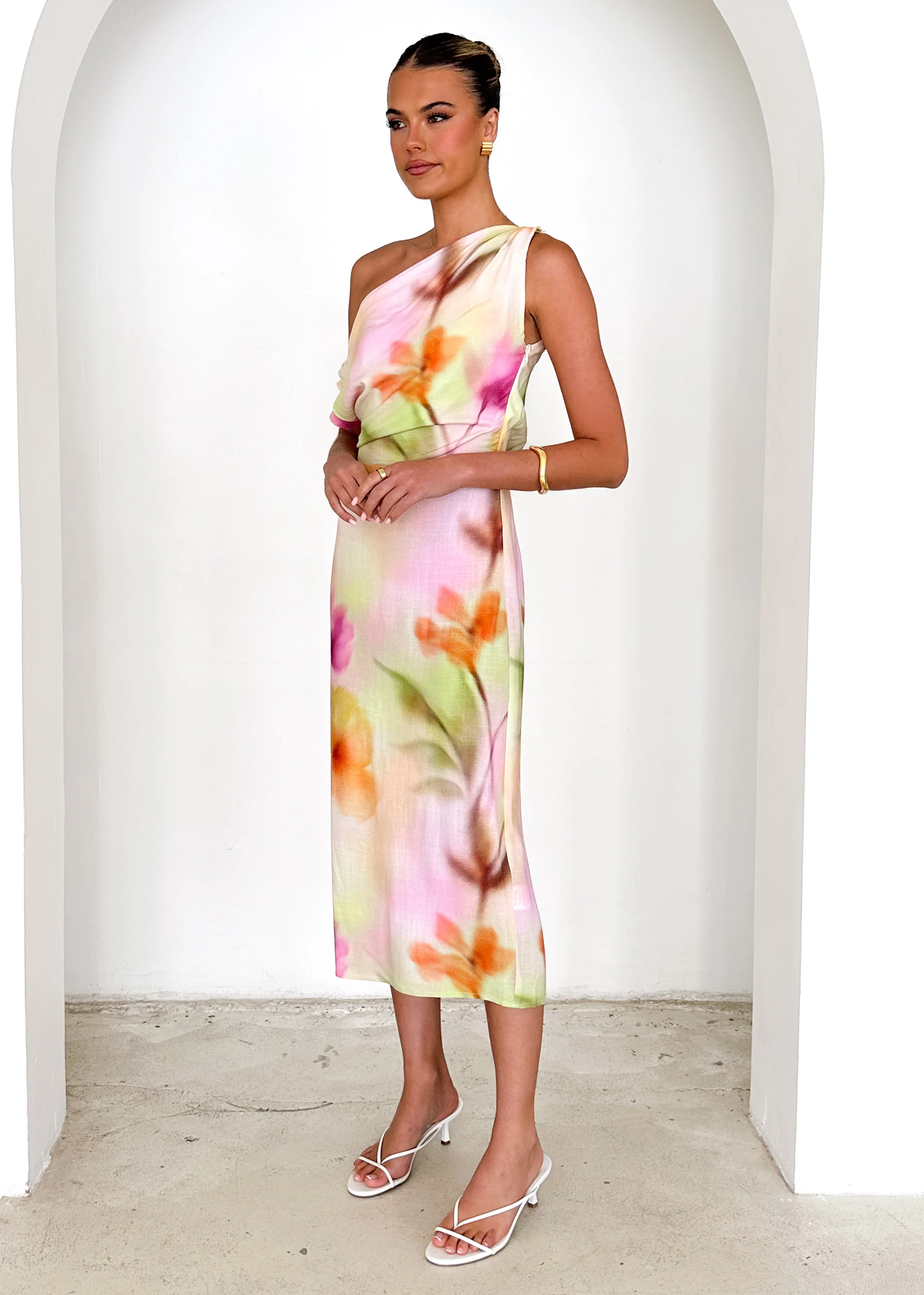 Emersyn One Shoulder Midi Dress - Pastel Bethany - Image 4