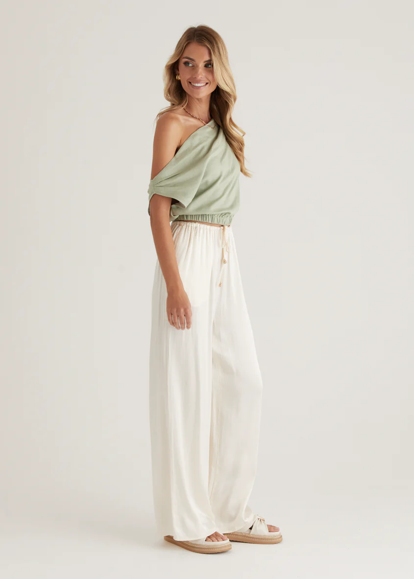 Emiko One Shoulder Crop - Sage - Image 7
