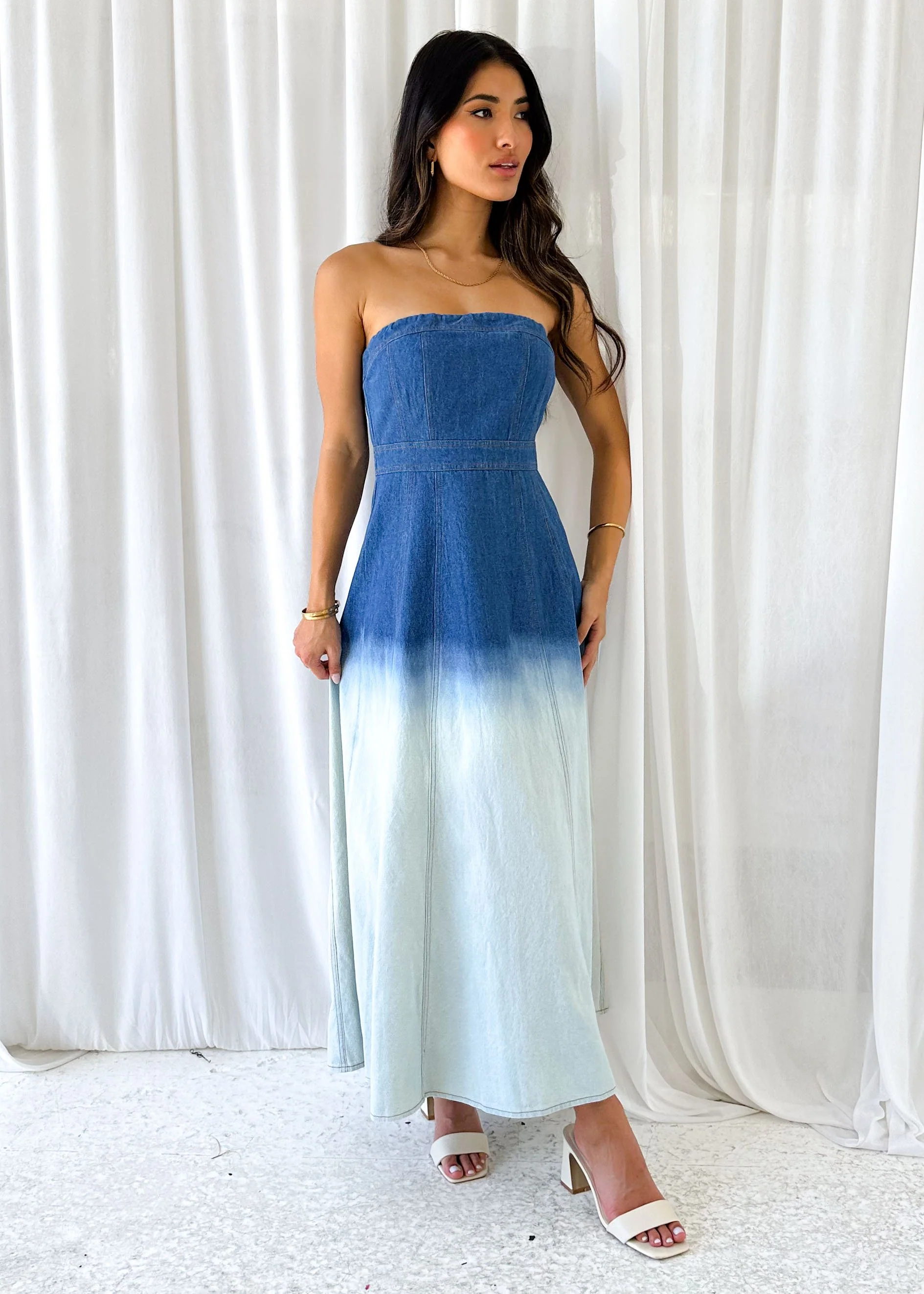 Emina Strapless Denim Maxi Dress - Washed Blue - Image 4