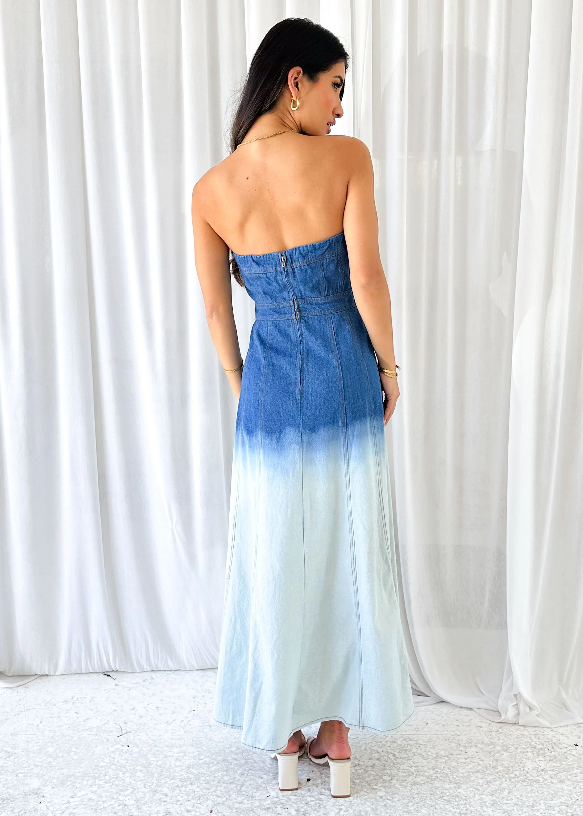 Emina Strapless Denim Maxi Dress - Washed Blue - Image 7