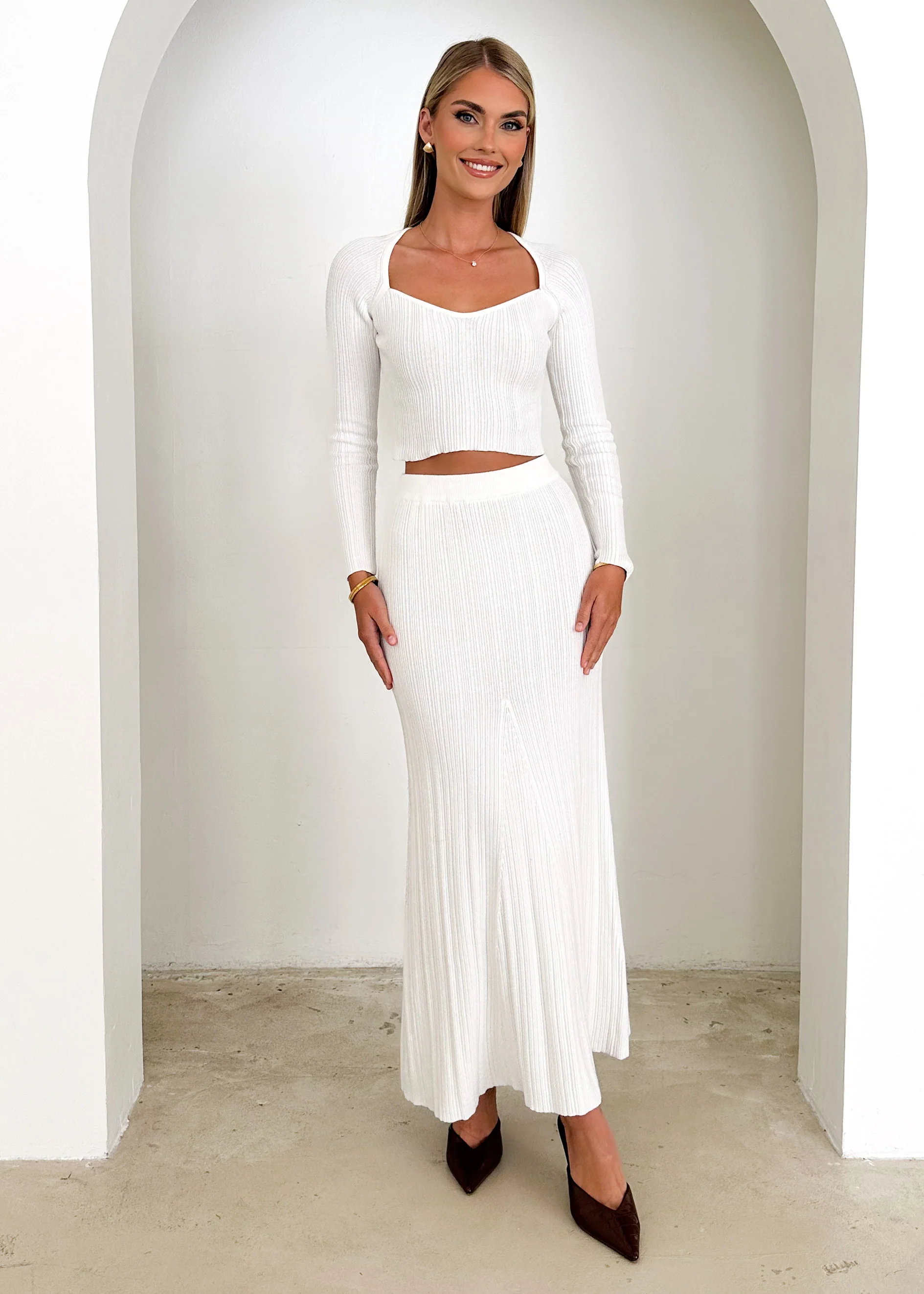 Enota Knit Maxi Skirt - Off White - Image 4
