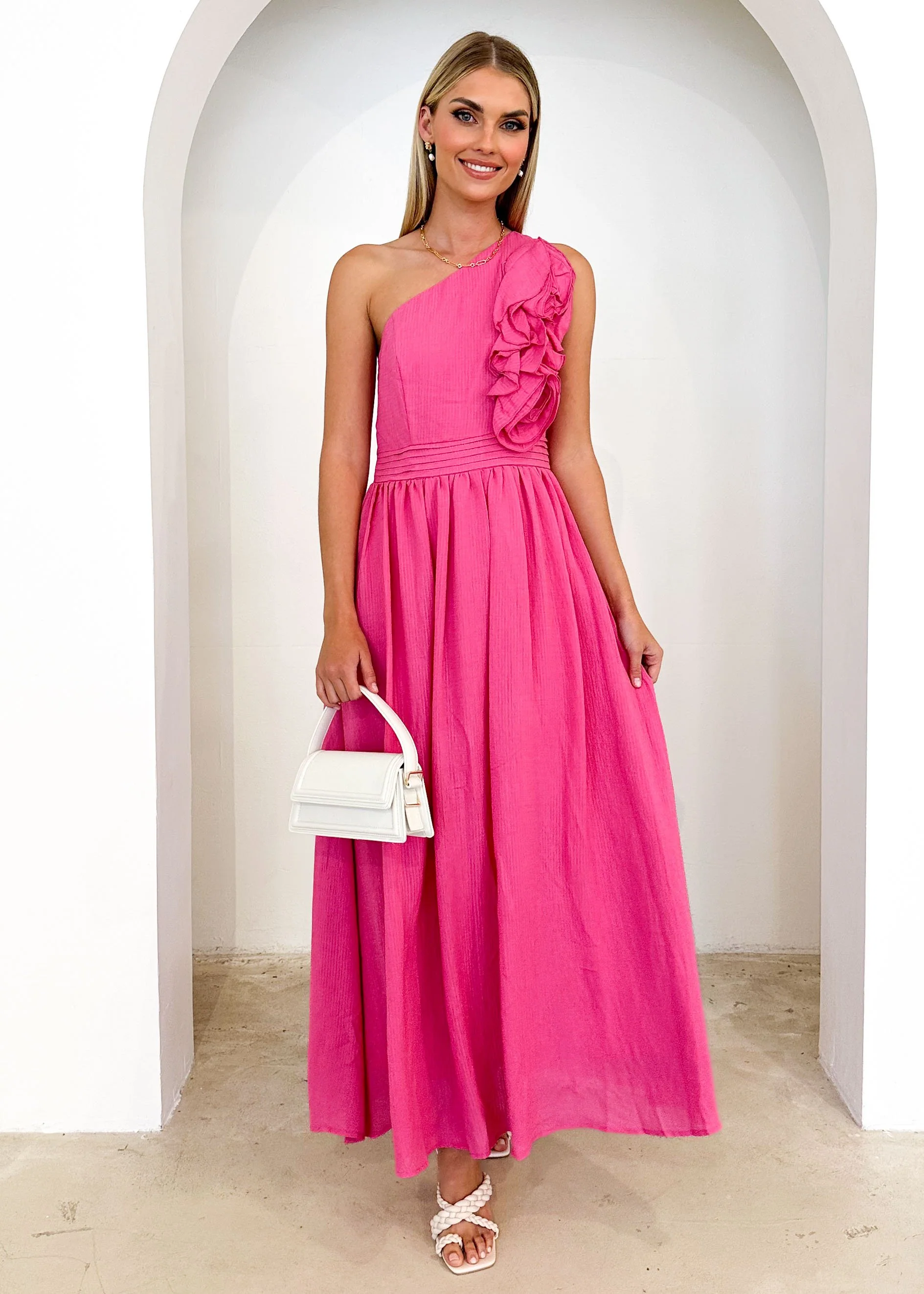 Essja One Shoulder Midi Dress - Pink - Image 5