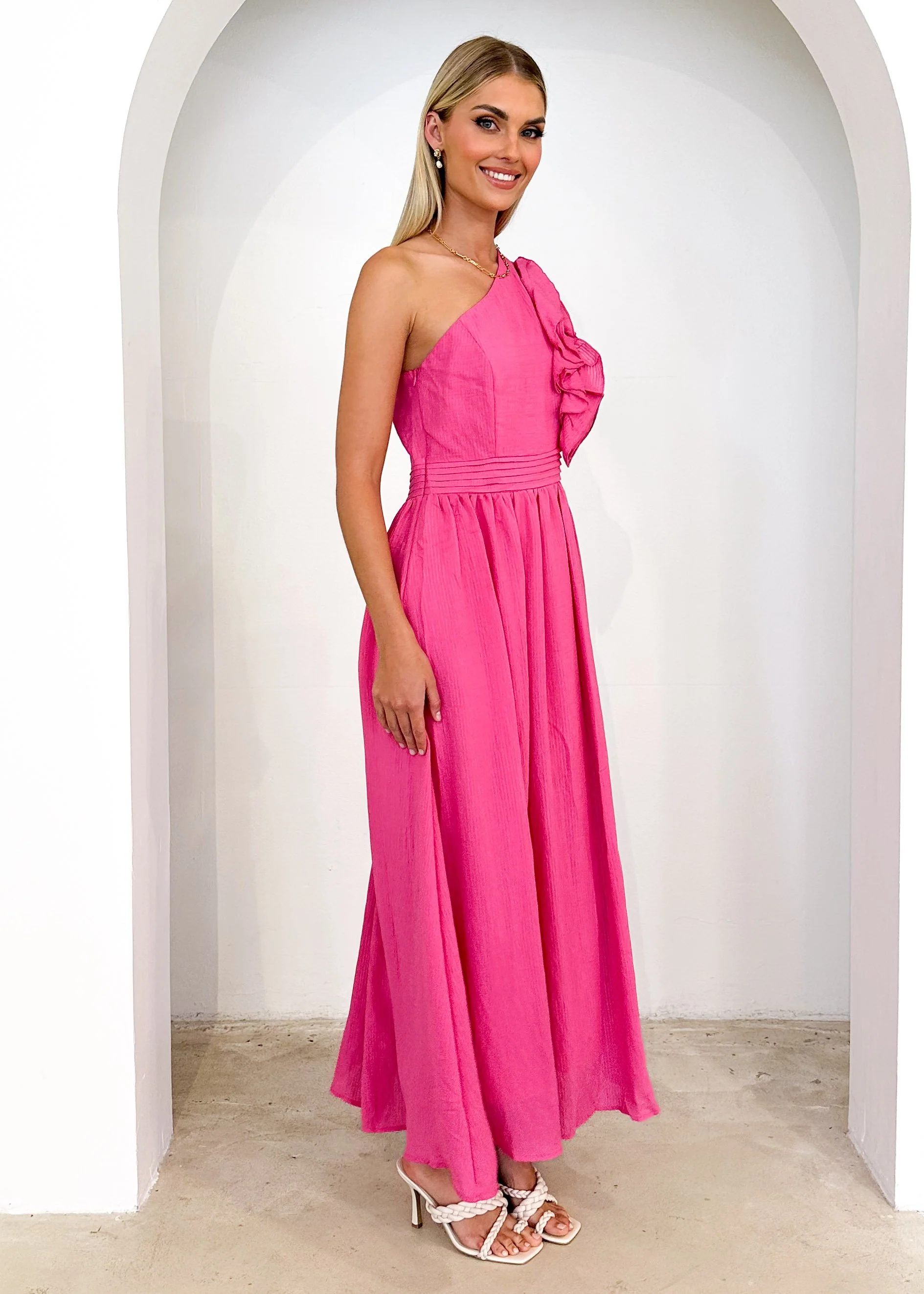 Essja One Shoulder Midi Dress - Pink - Image 8