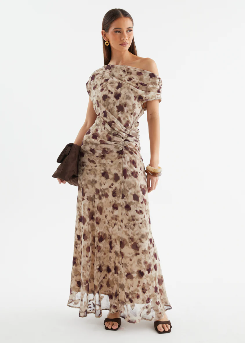 Flirtini One Shoulder Maxi Dress - Cocoa Leopard - Image 2