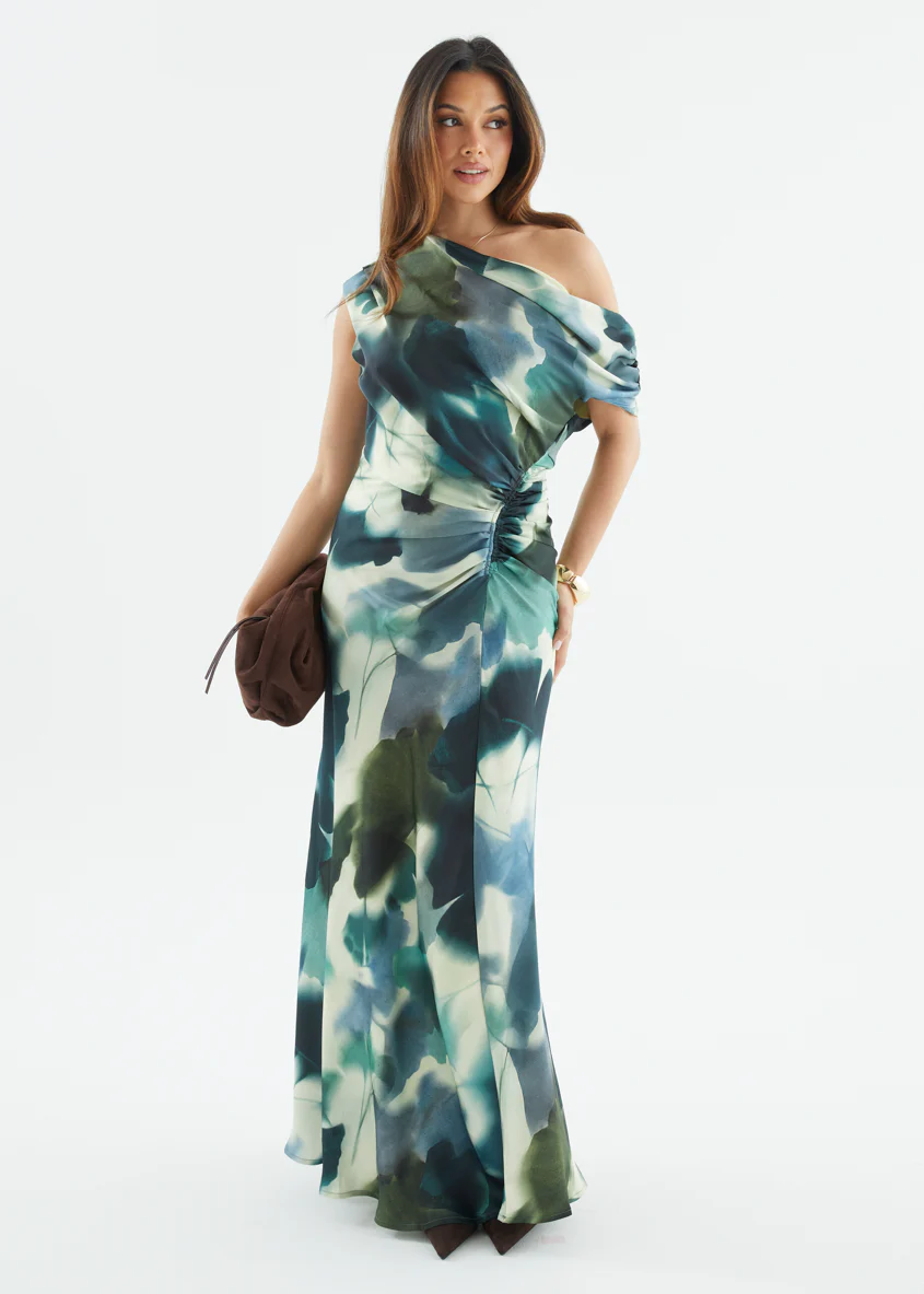 Flirtini One Shoulder Maxi Dress - Forest Abstract - Image 3