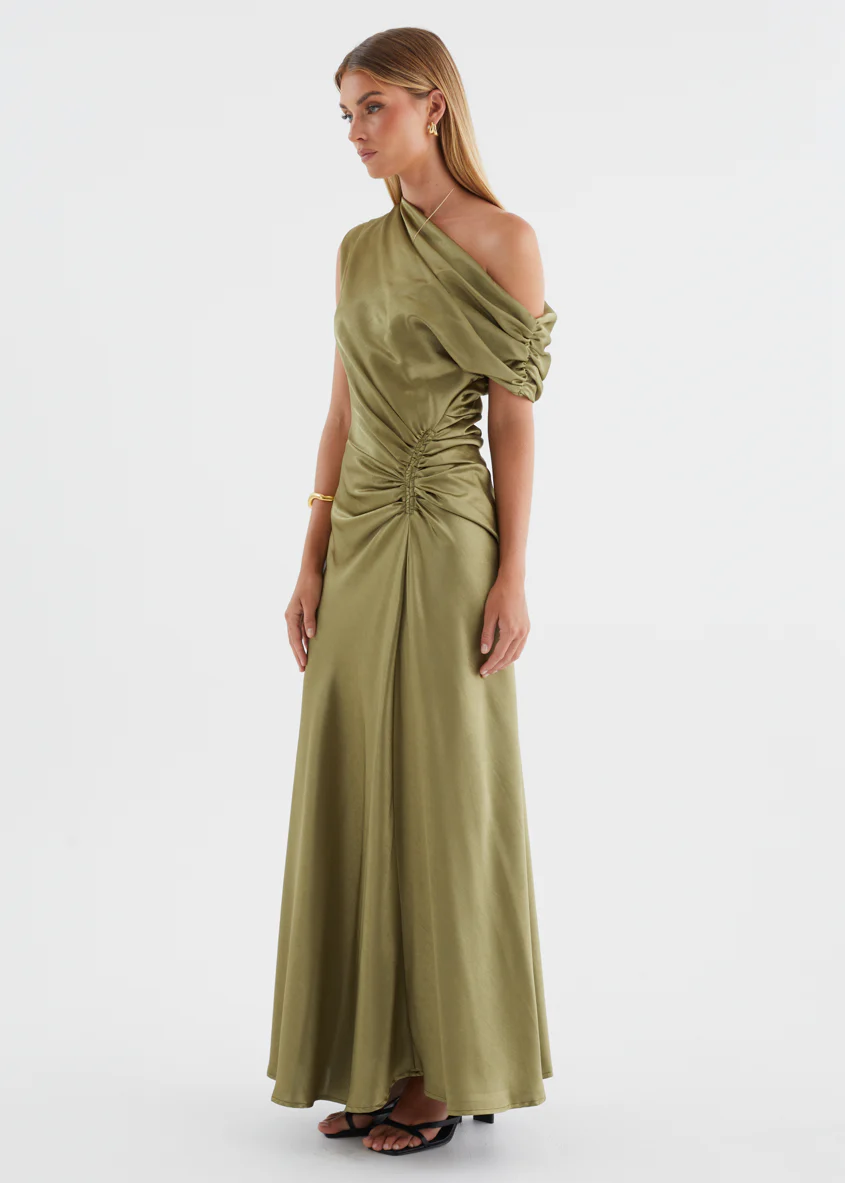 Flirtini One Shoulder Maxi Dress - Olive - Image 4