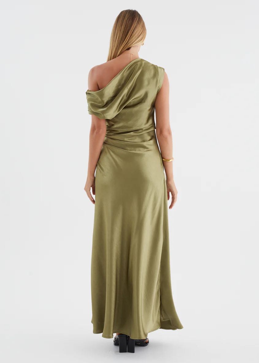 Flirtini One Shoulder Maxi Dress - Olive - Image 5