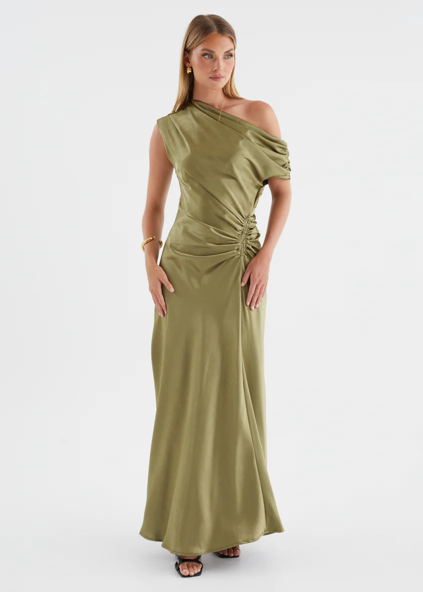 Flirtini One Shoulder Maxi Dress - Olive - Image 7