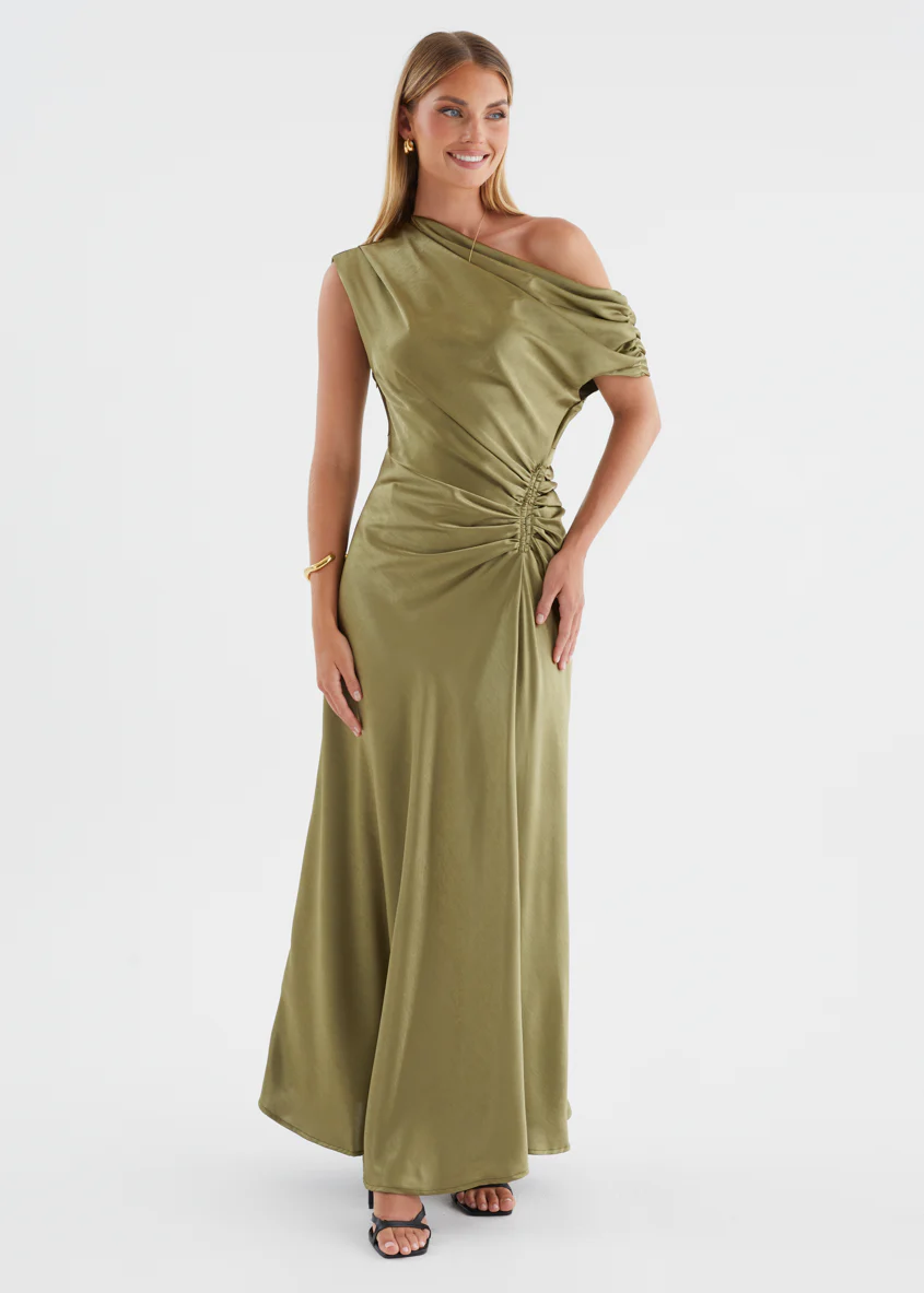 Flirtini One Shoulder Maxi Dress - Olive - Image 8